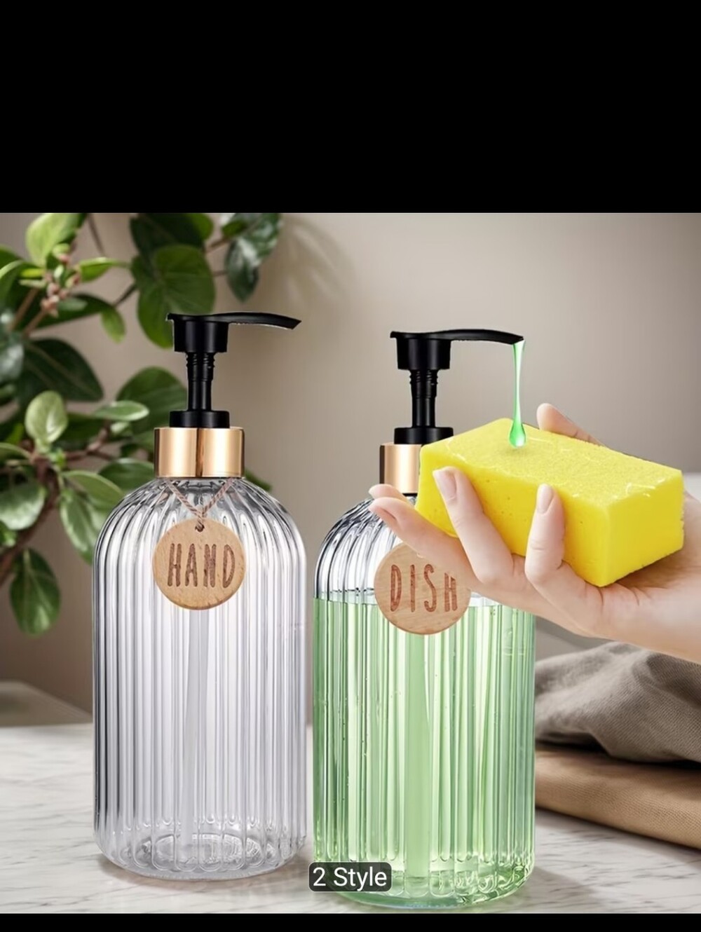 Acrylic Ribbed Large Pump Bottle Set - Clear With Gold Tops(2)